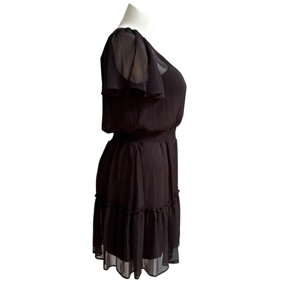 Karl Lagerfeld Paris NWT $129 Black Tiered Chiffon Dress Flutter Sleeves Size 14 - Picture 6 of 15
